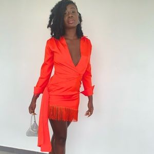 Neon orange mini tassel dress